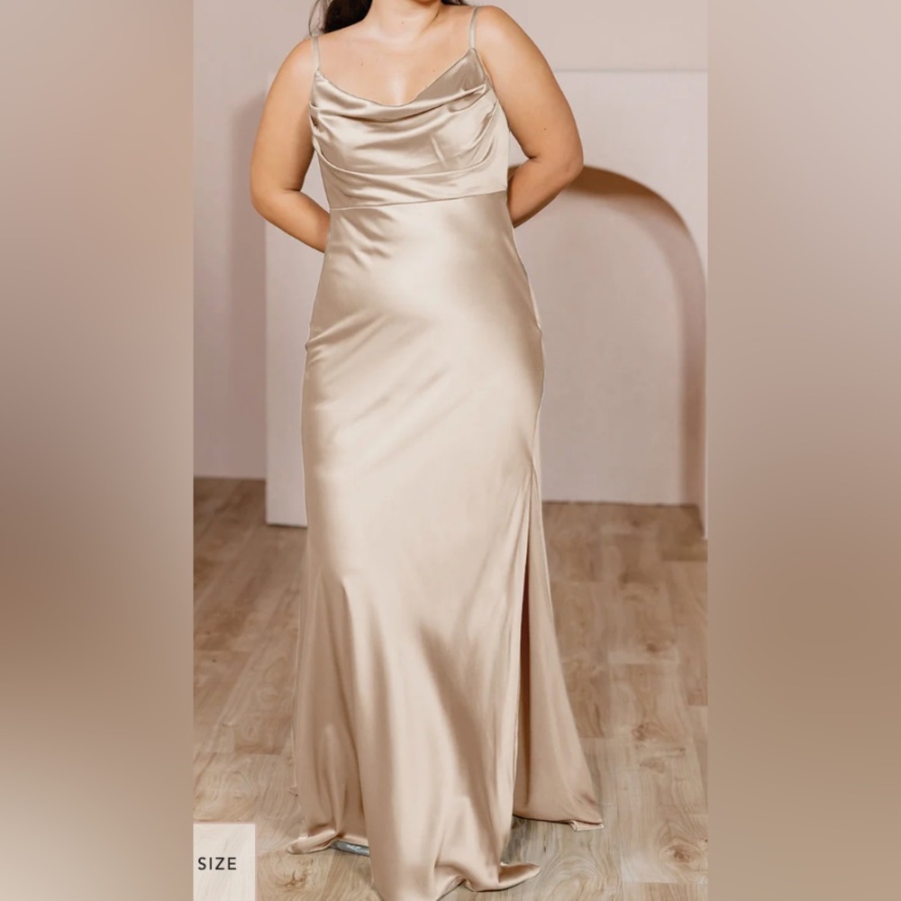 Shop Revelry Skye Sating Dress in Gold Champagne